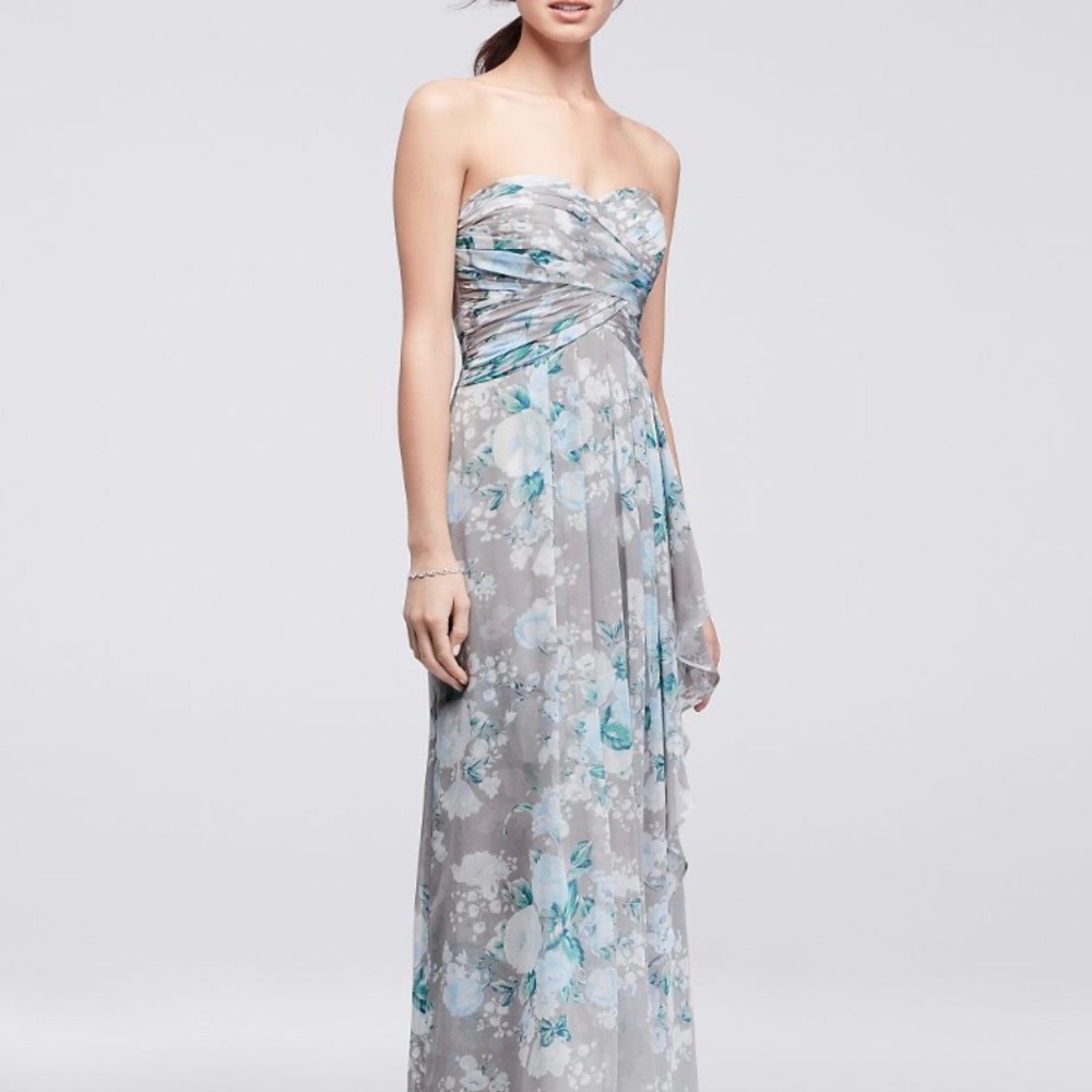 SOLD Grey/Blue Chiffon Crinkle Bridesmaids Dress